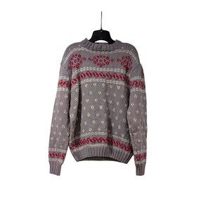 Custom Made Gen Clark Vintage Pale Blue Fair Isle Chunky Knit Mock Neck Sweater